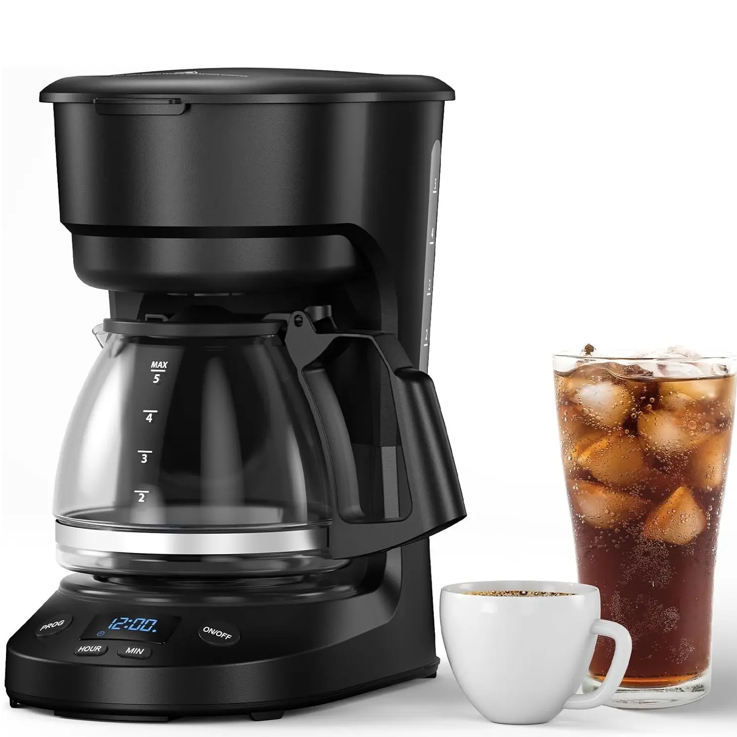 XBEAUTY 5-Cup Drip Coffee Maker, 24H Programmable Timer, 25oz Water Reservoir, Delay Brew, Keep Warm Plate, Auto-Shutoff, Reusable Filter, Overheat Protection - Ideal for Home/Office (Black) summerwins,summerwins