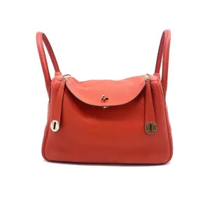 Pre-owned HERMÈS Hermes Taurillon Clemence Lindy 30 Rouge Tomate