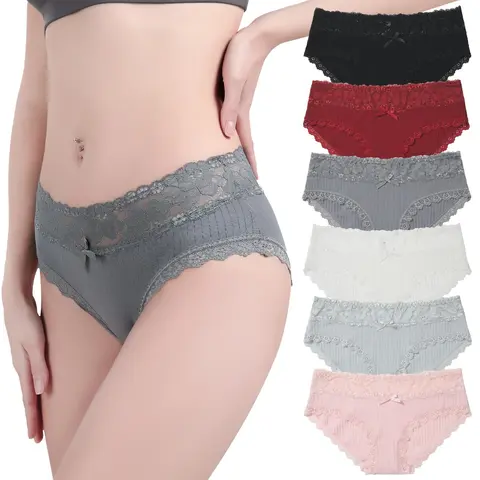 LEVAO Women’s Cotton Lace Bikini Panties, 6-12 Pack, Comfortable Basic Minimalist Fabric Underwear for Ladies, Breathable Soft, S-XXL Everyday Wear