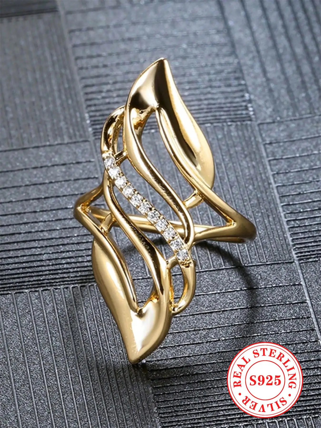 925 Sterling Silver Fashion Leaf Design Ring, Rhinestone Decorated Ring for Women, Trendy All-match & Exquisite Jewelry for Birthday Gift