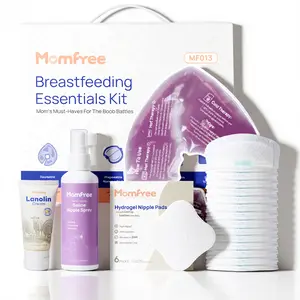 Breastfeeding Essentials Kit for Nursing Moms Nipple Relief, 60 Pcs Gift Set with Reusable Hot and Cold Breast Therapy Packs/Hydrogel Nipple Pads/Nipple Balm 30g/Nursing Pads/Nipple Saline Spray