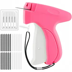 1 set of quick clothing sewing gun, handheld S-shaped sewing quick gun, mini sewing gun label gun kit includes 6 needles, 1000 black and 1000 white fasteners (pink) Sewing Supplies Crafts