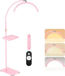 Lash Light for Eyelash Tech with Tray, Half Moon Light for Lashes and Estheticians, LED Floor Lash Lamp for Eyelash Extensions, Nail Art, Tattoo Art and Skincare (Pink)