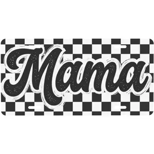 Checkered Mama License Plate - Premium Aluminum 12x6 Black White Retro Vintage Mother Car Decor Gift - Flat Print