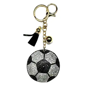 Soccer Ball Bling Keychain, Rhinestone design, Tassel Decor Sport Keychain for Men, Women, Kids Bling Backpack Keyrings, Purse Charms