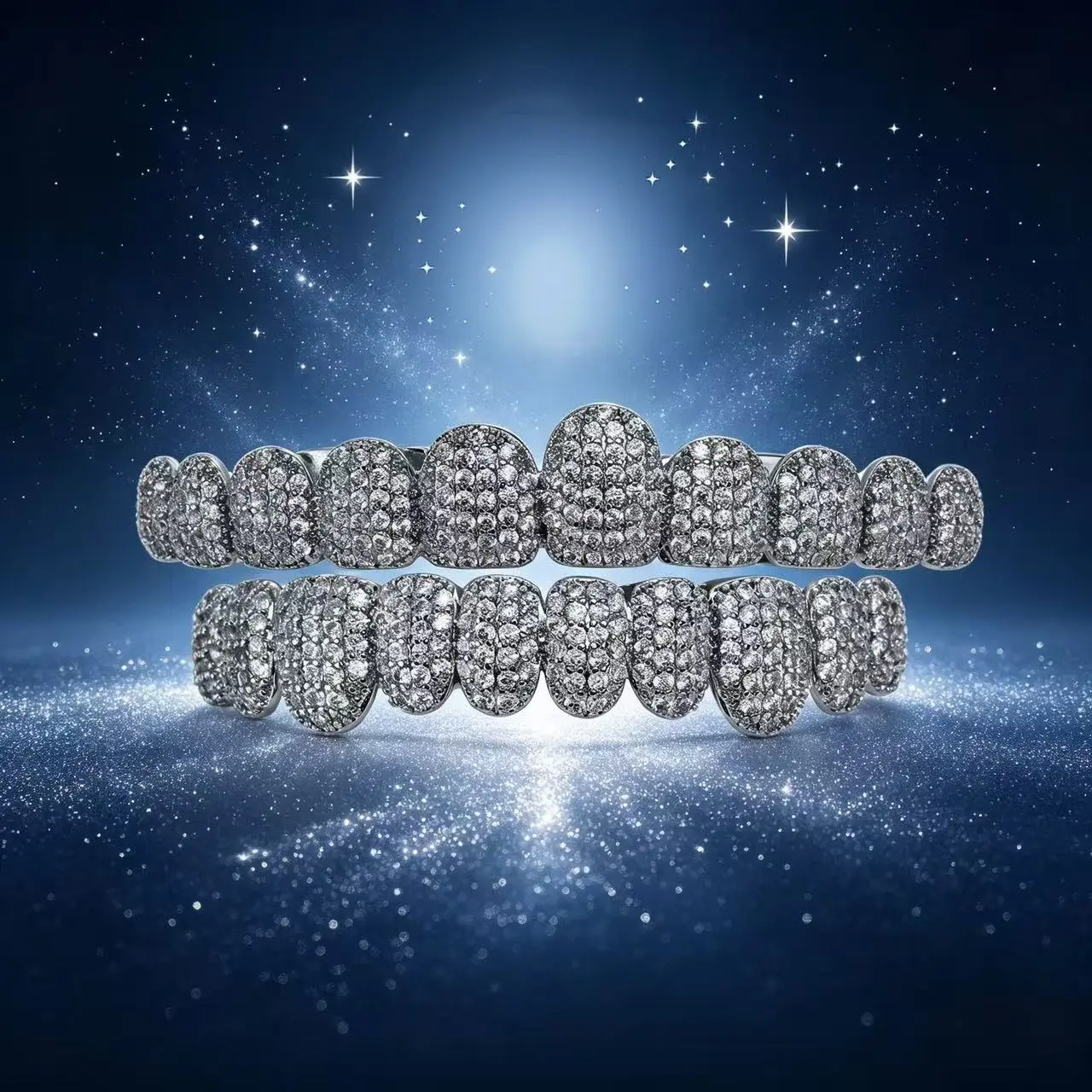 Iced Out Full Diamond Grillz Set, Top & Bottom Removable Hip Hop Teeth Grills, Bling Rhinestone Dental Caps, Fashion Cosplay Jewelry for Halloween Party, Nightclub, Rapper Performance Unisex Accessories