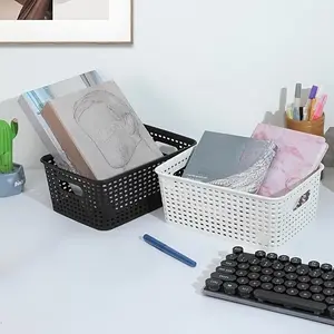 Set of 6/8 Stackable Plastic Storage Boxes with Lids，Minimalist Multi-Functional Organizer Containers