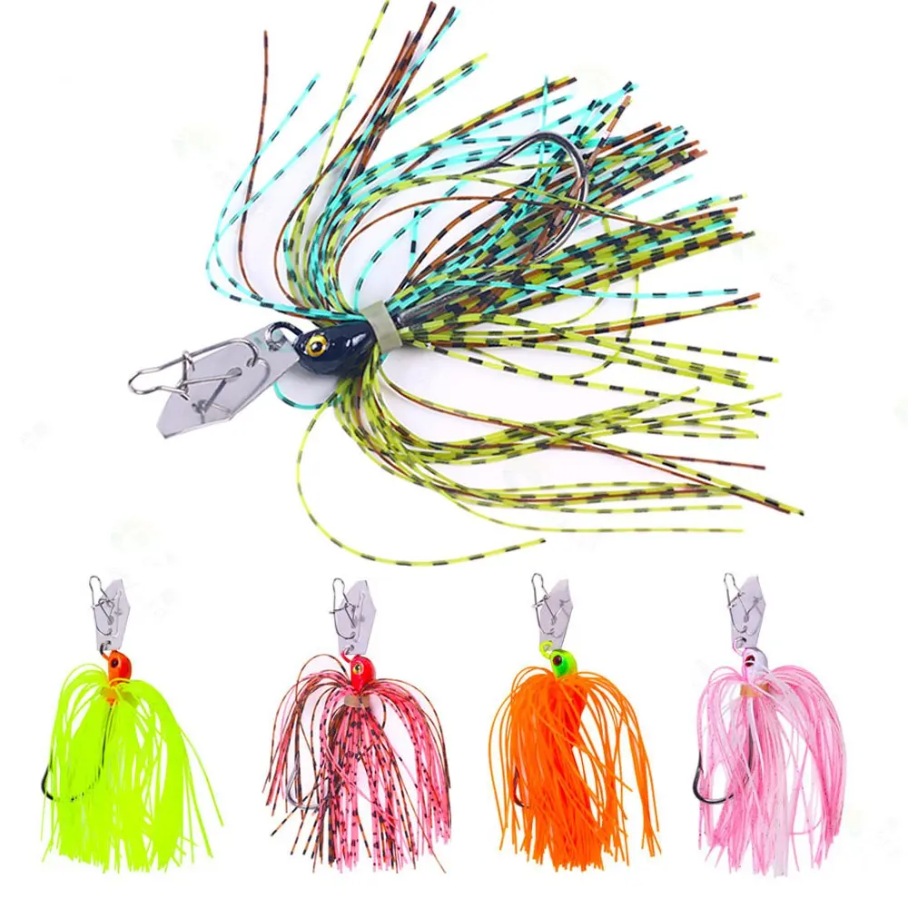 5pcs Chatterbait Artificial Fishing Lures Set, Bladed Jig Spinnerbaits with Metal Blade & Silicone Skirt, Weedless Bass Fishing Lure Kit for Freshwater, Fishing Tackle Kit, Fishing Equipment