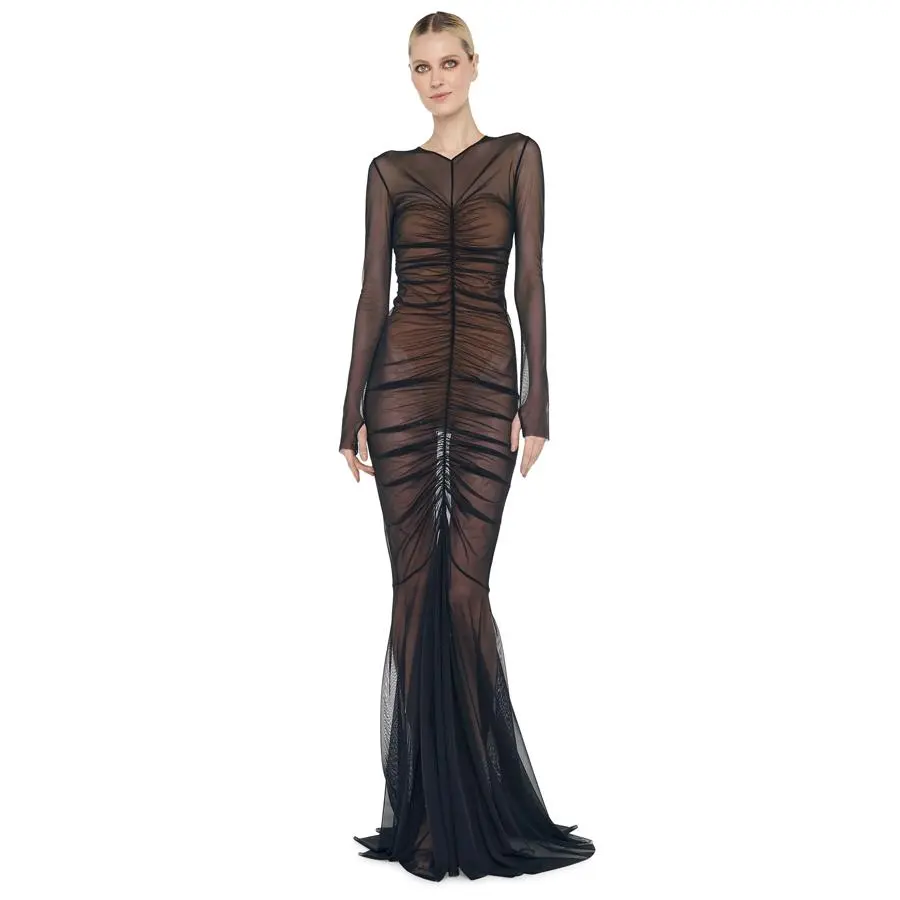 LS SHIRRED FISHTAIL GOWN / BISHOP