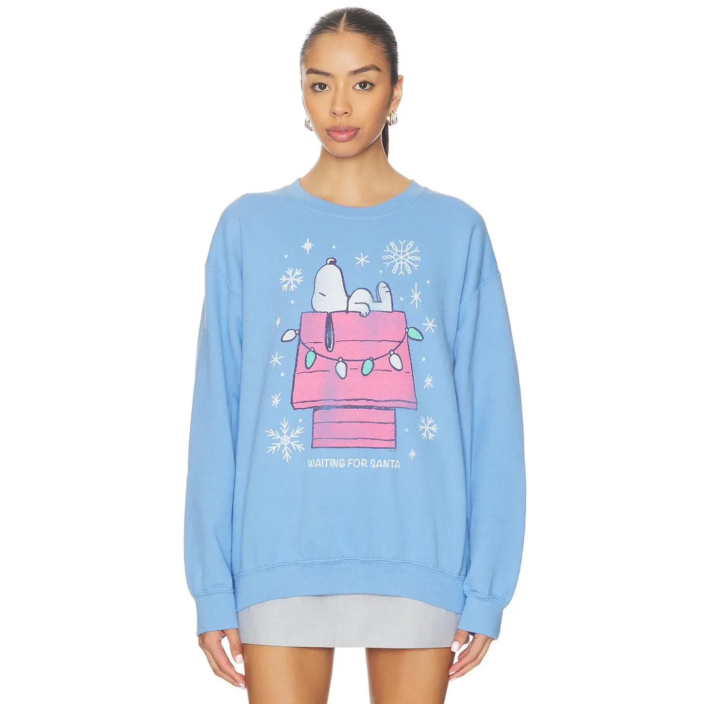 Junk Food Snoopy Waiting For Santa Sweatshirt in Carolina Blue Unisex