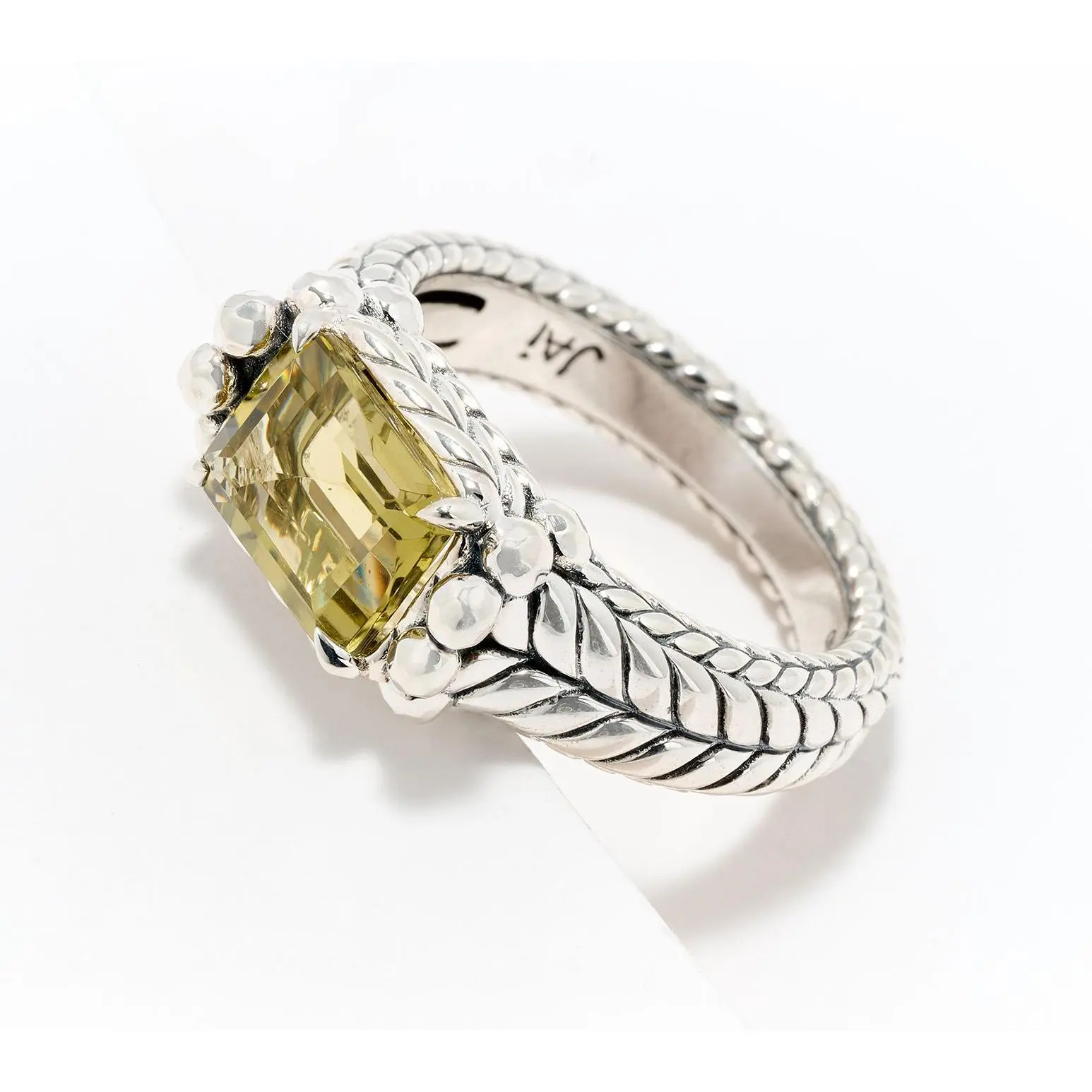 JAI Sterling Silver East/West Emerald Cut Gem Band Ring
