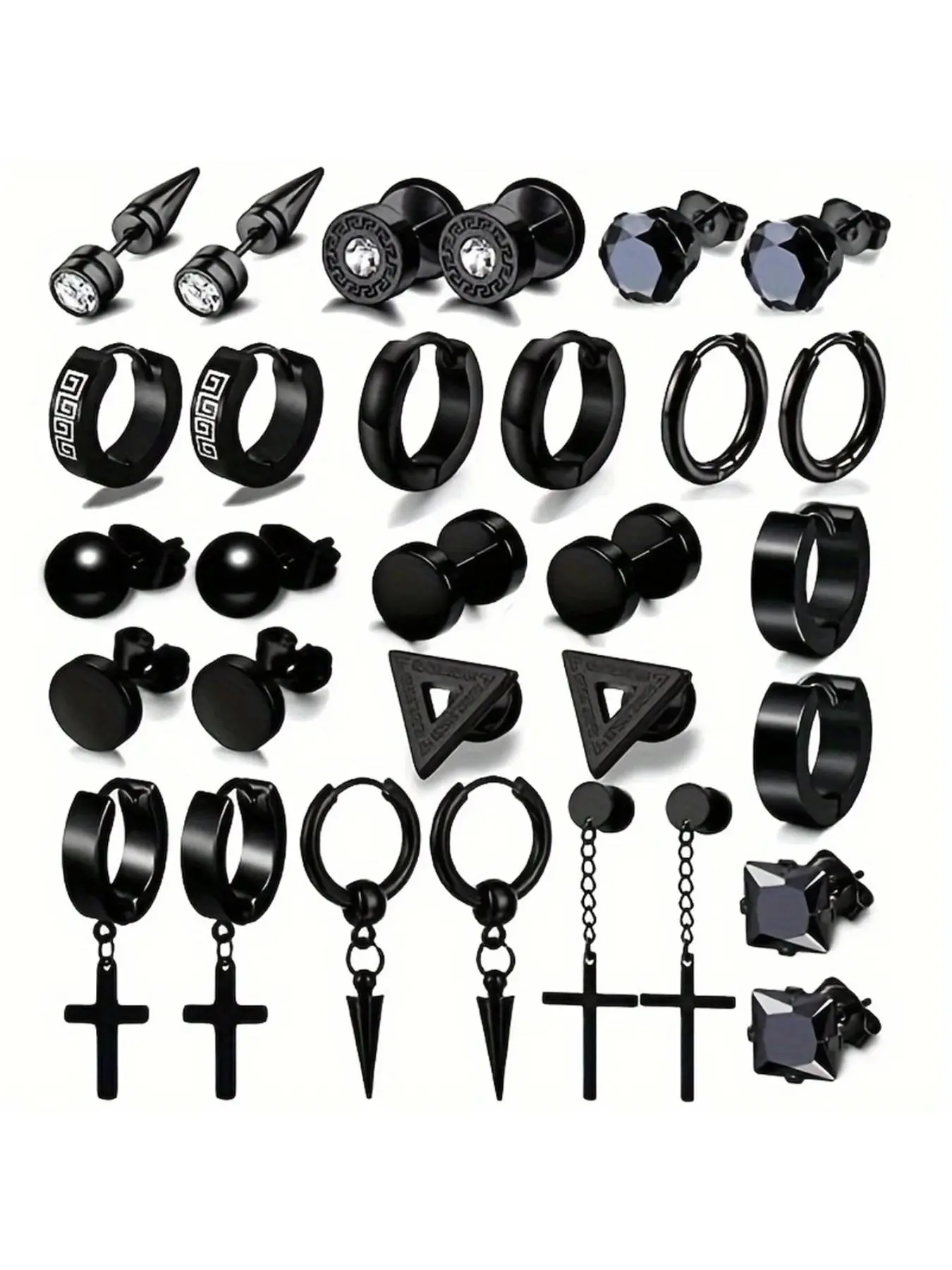 Men's Punk Style Cross and Hoop Earring Sets, Trendy Versatile Stud Earrings for Parties and Everyday Outfits, Exquisite Jewelry Gift for Birthdays, Earring Stacking Set, Ear Accessories, Earrings Studs