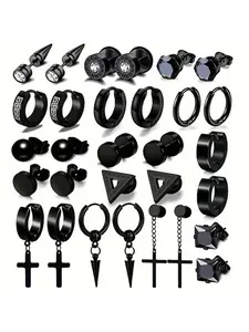 Men's Punk Style Cross & Spiral Design Earrings for Party, Daily Clothing Decor, Trendy All-match & Exquisite Jewelry for Birthday Gift Studded Cross Earrings