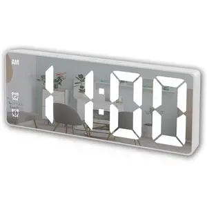 Mini Digital Alarm Clock, Mirror LED Electronic Clock, Large Screen Display, Dimmable Brightness, Sleep Delay Function, Home Bedroom Desktop Office Decor Clock with White Numbers