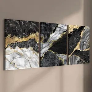 Wooden Framed Canvas Painting Decoration , 3 Counts/set Modern Marble Pattern Art Wall Decor Painting, Wall Art Decor for Home Living Room Bedroom Office Print Ornaments