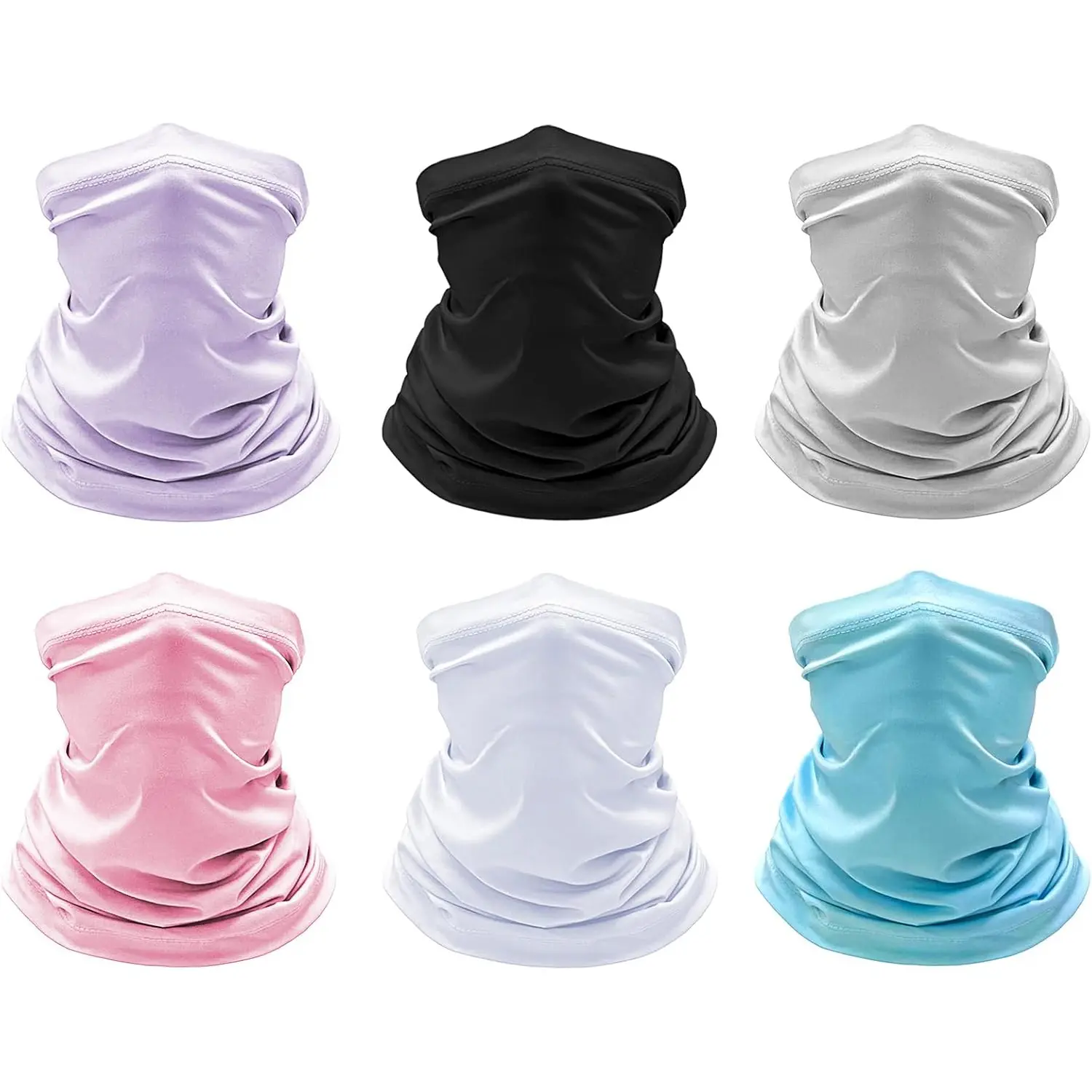 Adults & Youth Polyester Synthetics Face Covers & Mask Set - 6-Pack Solid Color Outdoor Neck Gaiter (17.7×9.8 in), Stretch Universal Fit, Quick Dry, Breathable Cooling Ice Fabric, Elastic, Machine Washable