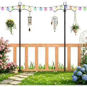 2 Pack 9FT Black Heavy Duty Outdoor String Light Poles with Ground Stakes for Hanging Lanterns, Perfect for Backyard Decor Wedding Party Camping