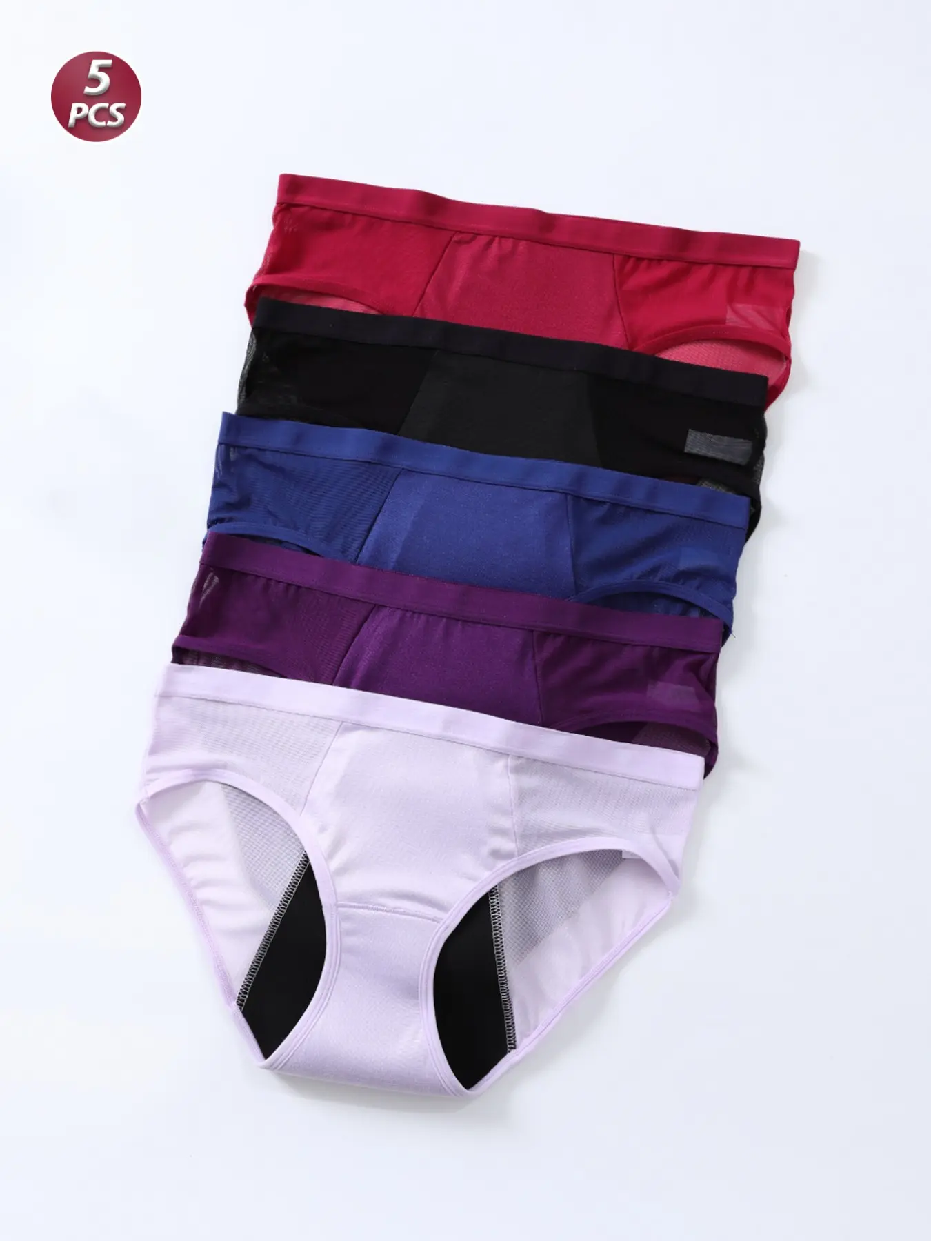 5-Pack Women's Mesh Period Underwear, Absorbent Leak-Proof Postpartum Panties, Breathable Knickers, Comfortable Skin-Friendly Lingerie, Ideal for Menstruation