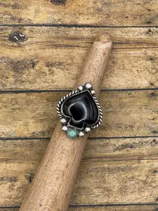 Lucia-Black Onyx and Turquoise Spade Ring