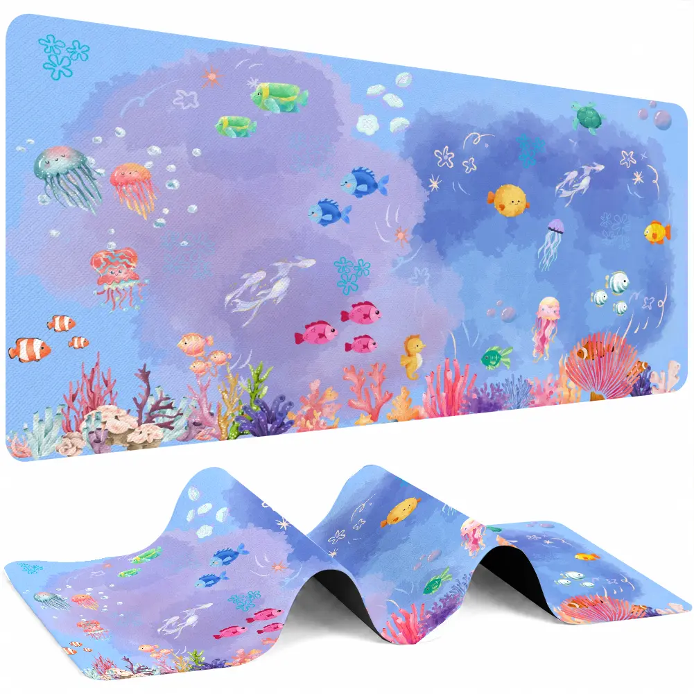 Tropical Fish Ocean Mouse Pad, Colorful Jellyfish Desk Mat, Sea Life Desk Decor