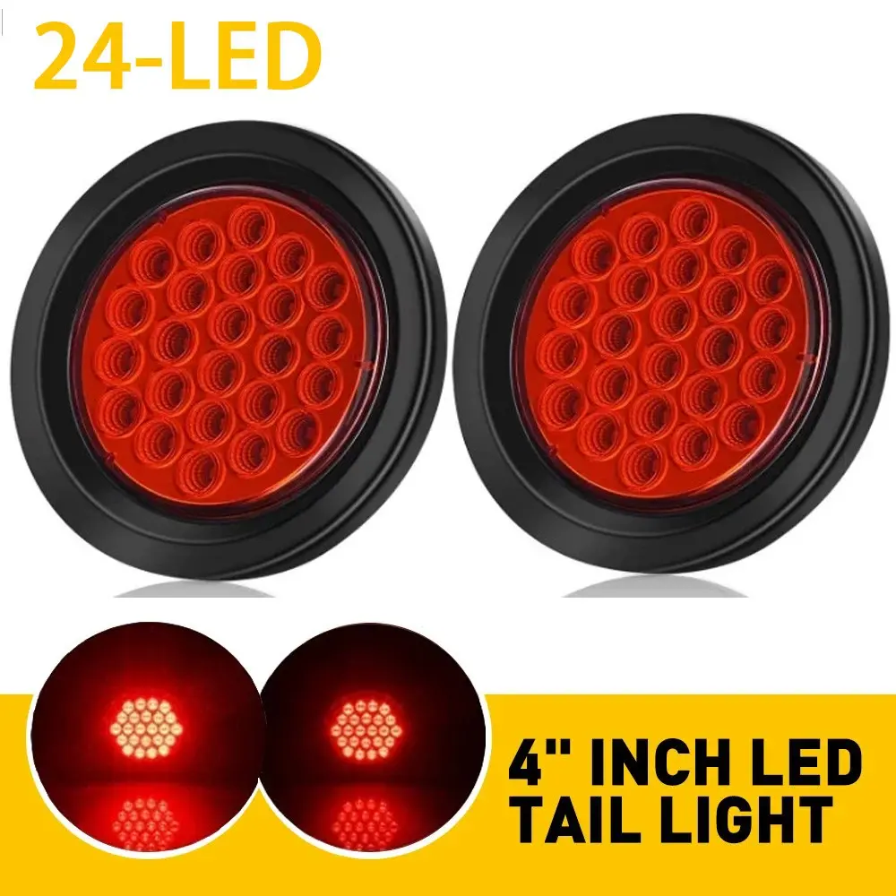 SJPACK 2 Pack of 4"inch Round Red 24-LED Truck Trailer Stop Turn Tail Brake Lights Waterproof