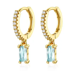 OIDEA 18K Gold Plated Square CZ Drop Hoop Earrings Bohemian Sweet Beach Drop Earrings for Women Girls