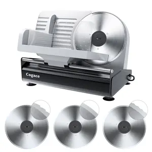 Powerful Deli Meat Slicer Machine, 200W Electric Food Slicer with 3 Types of 7.5" Stainless Steel Blades, Adjustable Thickness 0–15mm, for Meat, Cheese, Bread, Vegetables, Home Use