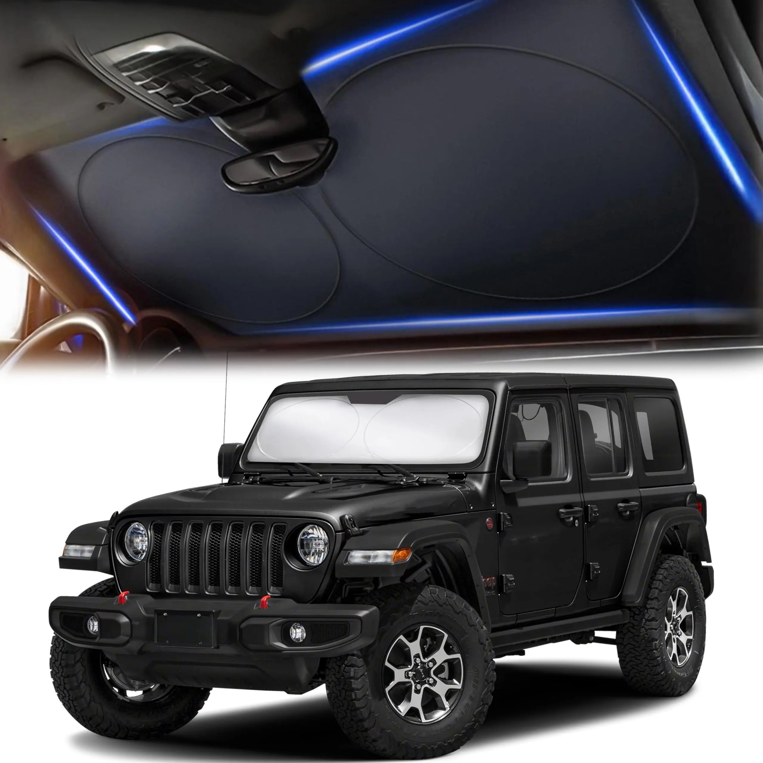 EcoNour X-Small Polyester Foldable Windshield Sunshade (60"x21") - Heat Shield, UV Protection, Sun-Shielding Front Window Cover, Windshield Protector Front Window, Car Exterior Accessory, Auto Part