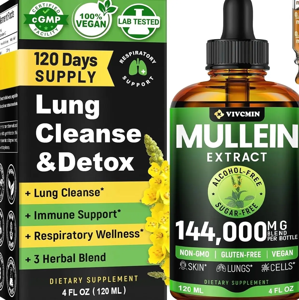 Mullein Drops for Lungs with Licorice & Astragalus, Lung Detox for Smokers Tincture, Respiratory & Immune Support, Mullein Leaf Extract for Lung Cleanse, 4 fl oz