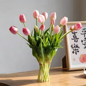 10 Artificial Tulips Latex Bouquet, Fake Tulips for Office Wedding Party Home Kitchen Garden Decor (light, 10 Pieces)