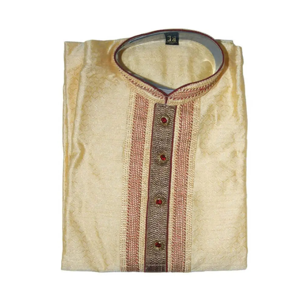 Biege silk Kurta with a round neck
