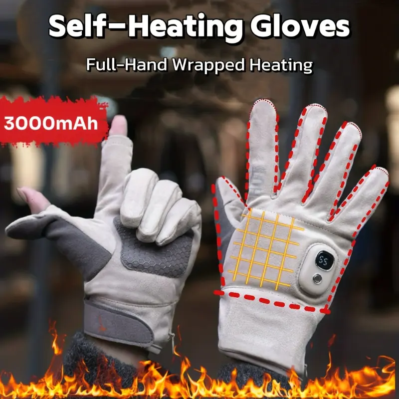 Electric Heated Gloves, Detachable Thumb And Index Finger, Three-level Temperature Adjustment, Chargable Hand Warmer, Insulated Gloves, Cycling Gloves, 3000mAh Battery (removable for Washing), Suitable for Cycling, Gaming, Etc., Christmas G