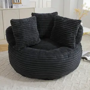 Bean Bag Chair, Corduroy Oversized Chair for Adults, Comfy Big Accent Sofa Lounge Floor Chair, Stuffed Bean Bag Couch for Gaming, Reading, Living Room, Bedroom, Black