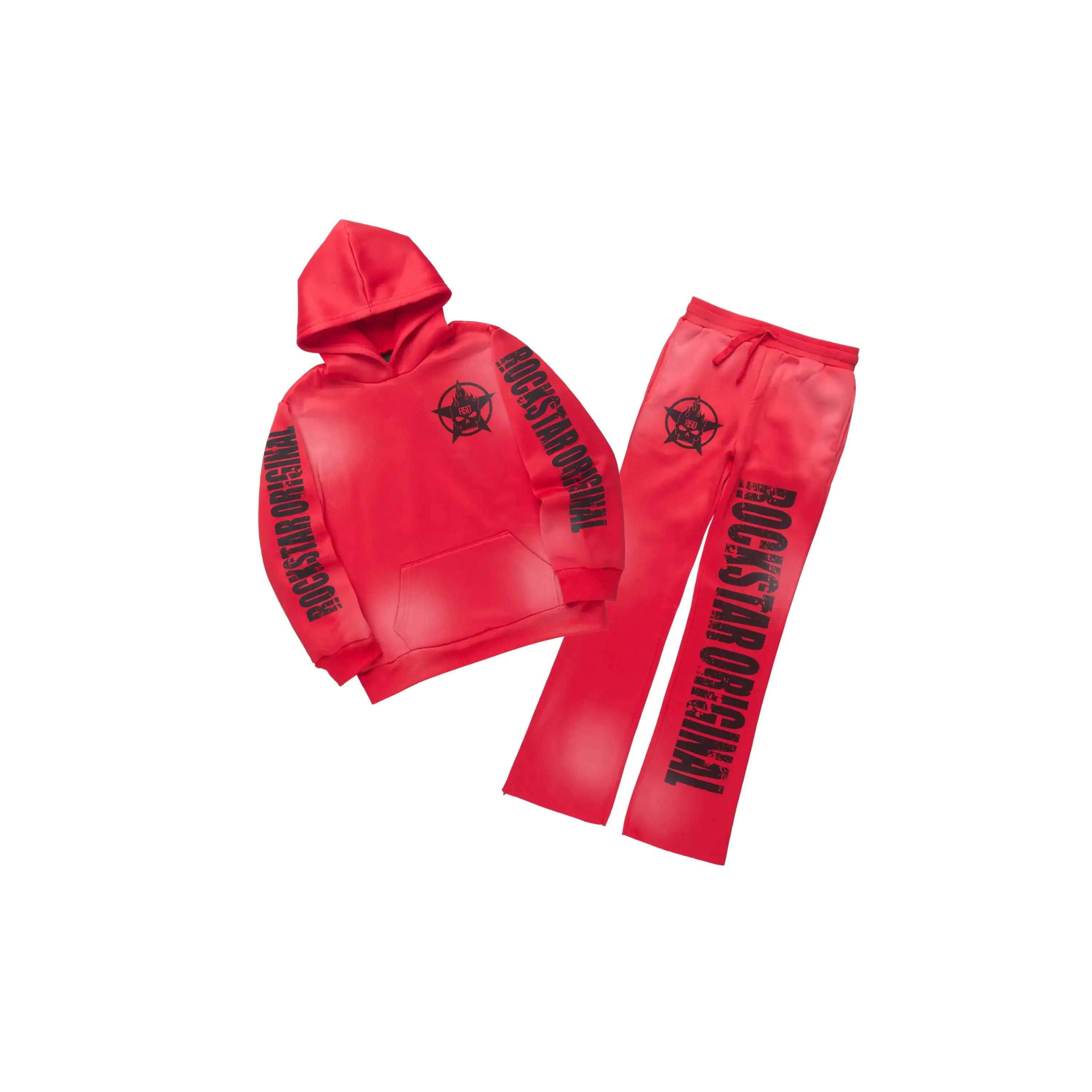 Boys Keve Red Hoodie Stacked Track Pant Set