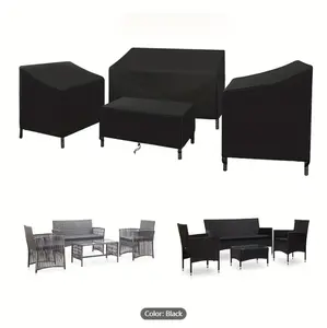 4pcs/set Patio Furniture Cover Set, Heavy Waterproof Outdoor Furniture Cover Set, Rattan Outdoor Furniture Windproof, Black Belt Buckle And Drawstring
