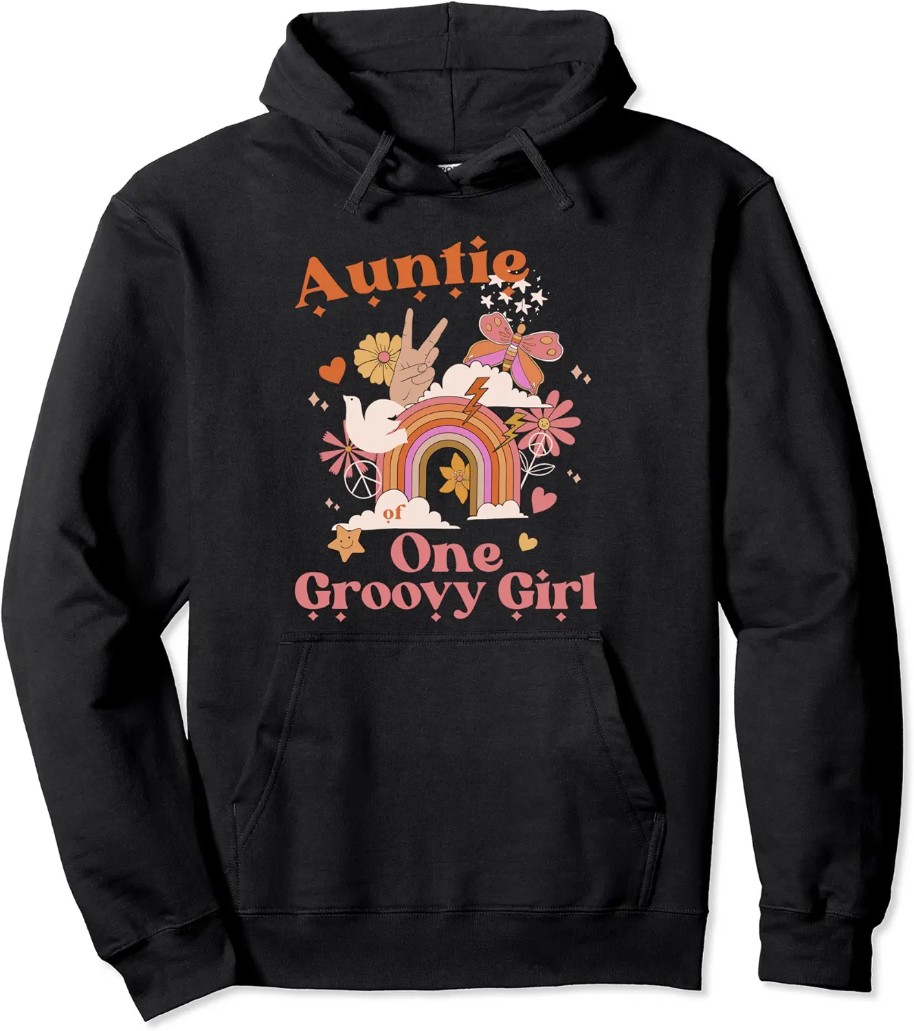 Auntie One Groovy Girl Boho Hippie Retro Rainbow Peace Sign Pullover Hoodie - Luismrid Shop 75B0B92XT3Y3