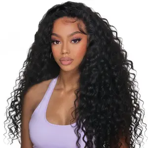 Half Wig Human Hair Deep Wave 26 28 Inch Curly Half Wig 3 In 1 Drawstring Seamless Flip Over Glueless Wear Go Half Wigs for Black Women Beginner Friendly 180% Density Natural Black
