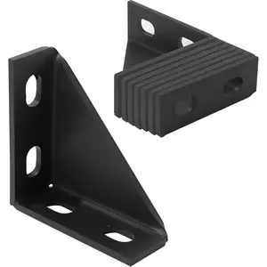8 count 90  Gusseted Fitting for 1-5/8" ,4"x4"x 1-1.5" Carbon Steel Q235B Heavy Duty Connection with Black  Coated, 4 Slotted Hole Right Angle Bracket, Gusset Corner Brace Fastener
