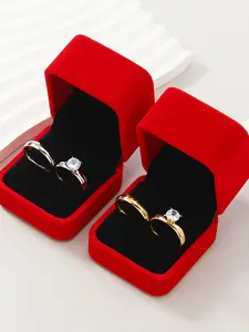 Fashion Stainless Steel Couple Rings Set, Stylish Wedding Ring Accessories, Gift Box Included, Perfect for Couples, Engagement Ring Set, Wedding Promise Rings