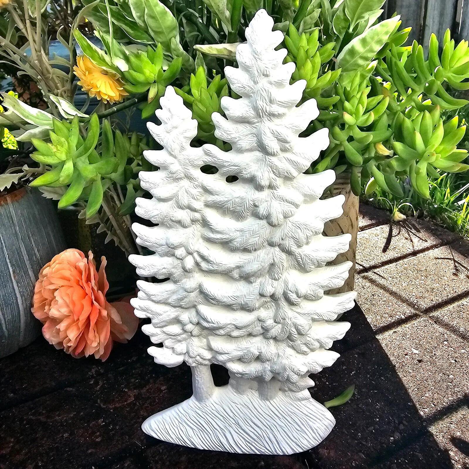 11.5h x 6.5 x 2.5 Inches Pine Tree Set, Ceramic Bisque Ready-To-Paint Pottery for Garden Decor