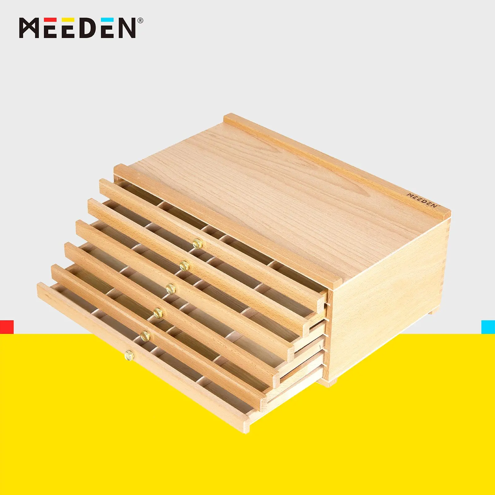 MEEDEN Art 6-Drawer Artist Supply Storage Organizer - Beech Wood Desk Organiser with 15.75x9.75" Hand-Sanded Surface, Available in Natural, Walnut, Dark Walnut - Ideal Gift for Artists, Natural Finish