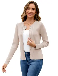 TOTATUIT Women's Essential Long Sleeve Knit Cardigan - Ribbed Texture, Medium-Length, Solid Button-Up, Soft Comfortable Casual Layering Style for Work & Weekends