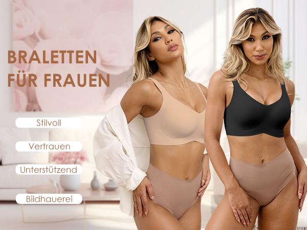 AsFairy Full Coverage Seamless Wireless Push Up Bra for Women Comfort V Neck Bralettes with Support