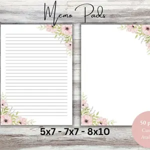 Pink Flower Memo Pads 50 Sheets Single Sided High Quality 32lb Paper Floral Notepad for Writing Cute Notepad Office Gift Teacher Present