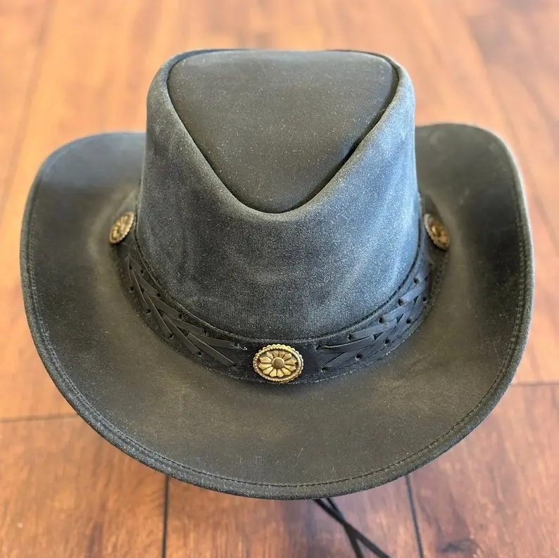 Real Leather Cowboy Hat | Western Leather Hat Men and Women. Leather Hat.