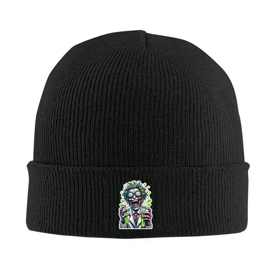 S&T 1pc 100% Acrylic 300g Lab-Themed Knit Beanie Hat - Unisex Fitted Breathable Heat-Insulating Cold Weather Accessory, Scientist Test Tube & Beaker Design, Universal Sport/Casual Outdoor Trips Winter Ski Hat, Hand Wash Only, 1 Size