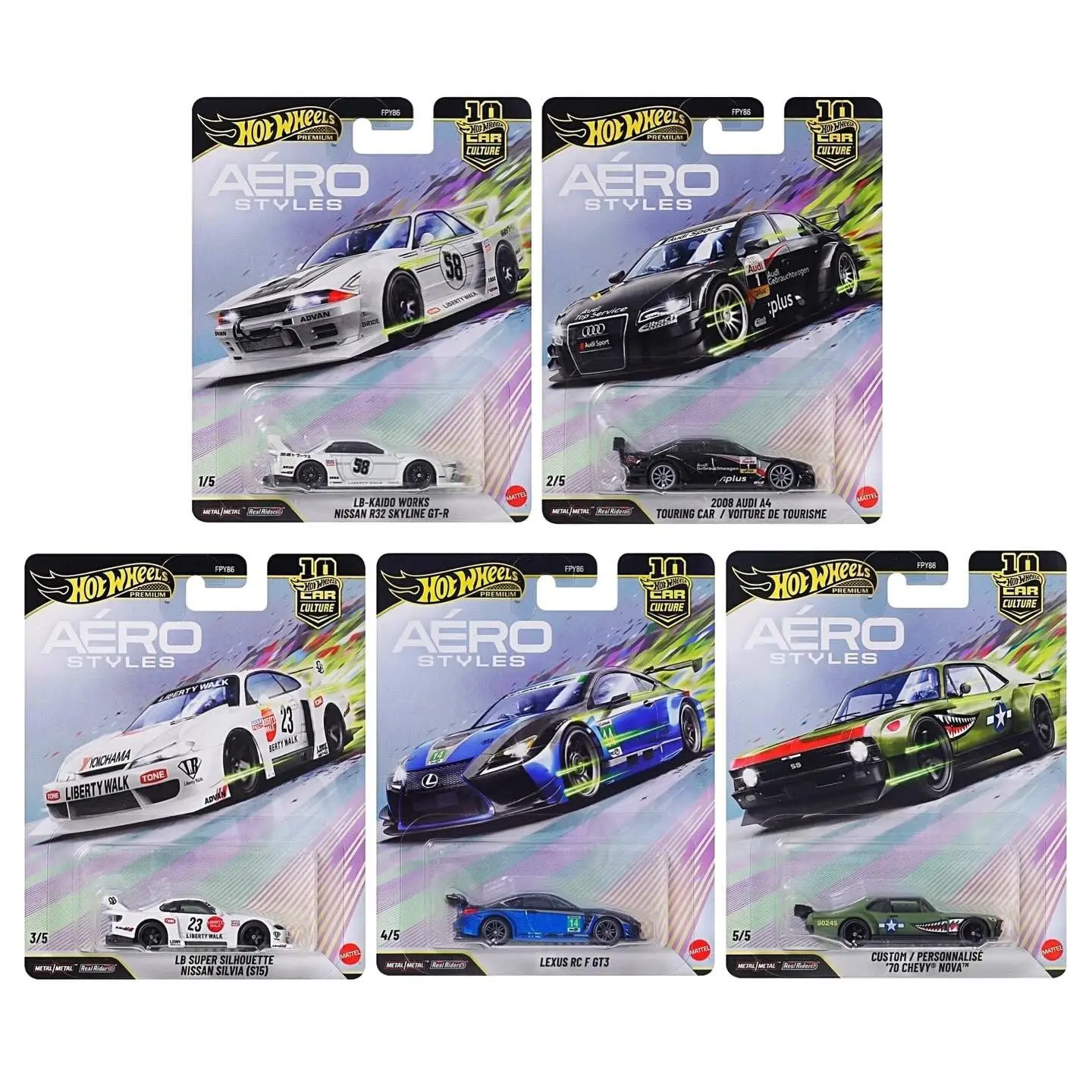 Hot Wheels 1:64 Car Culture 10th Anniversary 2026 Areo Style Set of 5 FPY86-961U