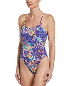 NIKE Womens HydraStrong Print Cutout One Piece Swimsuit