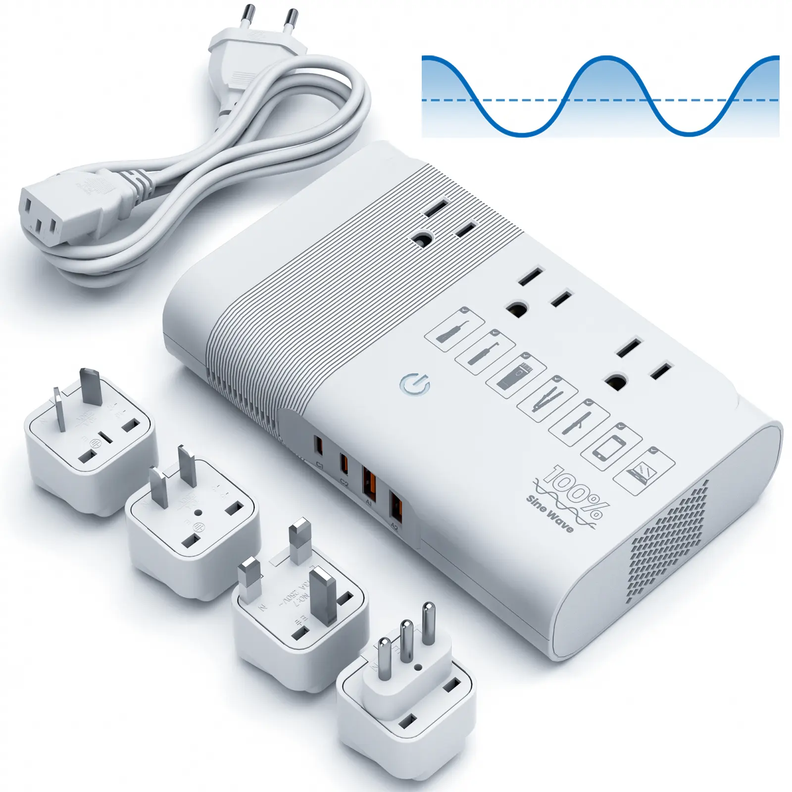 DOACE Pure Sine Wave Voltage Converter, Max 500W Step Down 220V to 110V Converter with 2 USB-C, 2 USB-A Ports, 3 AC Sockets for CPAP Hair Tools Phone