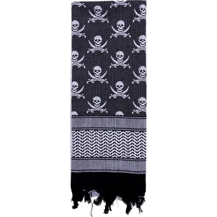 Tactical Shemagh Keffiyeh with Skull & Swords Pattern, 100% Cotton Desert Headscarf for Sun Protection, 42 x 42 Inch, Keffiyeh Headscarf, Desert Headwear, Skull And Crossed Sword Pattern, Graphic